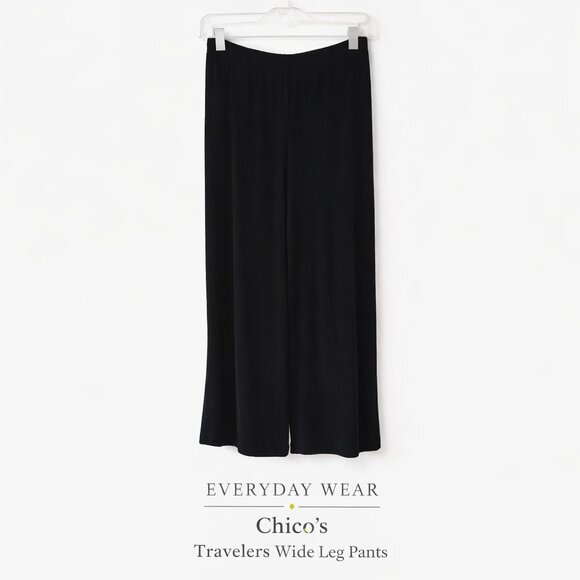 Chico's Pants - Chico’s Travelers Cropped Wide Leg Elastic Waist Pants Black Size 1 Medium